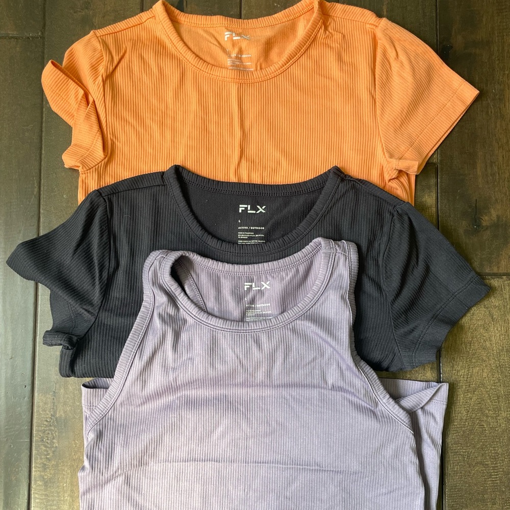 Bundle Of FLX workout tops. Short sleeves and tank top